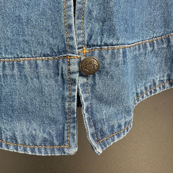 Vintage K Studio Plus Size 14 Denim Embroidered Floral Open Back Button Up Shirt - Picture 6 of 14